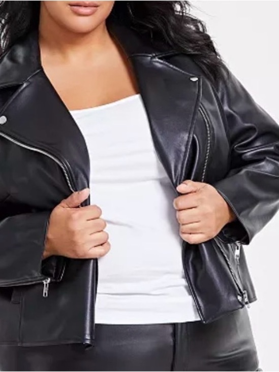 INC International Concepts Jackets & Blazers - INC Macy’s Black Faux Leather Moto Jacket-XL Women’s